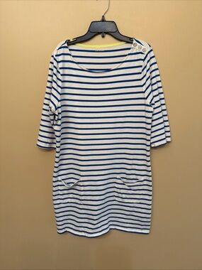 Boden Blue and White Striped Tee with Yellow Trim